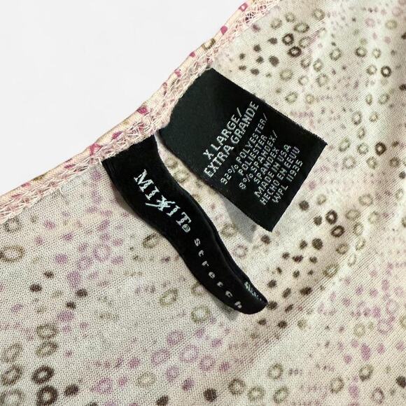 Mix It Pink & Brown Dotted Bubbly Pattern Cowl Neck Ruched Form Fitting Top XL - Picture 8 of 8